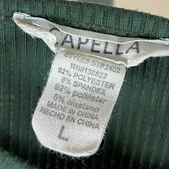 Capella Medium Ribbed Forest Green Boho Hippie Crop Tank Top V Neck Earth Tone - Picture 4 of 5